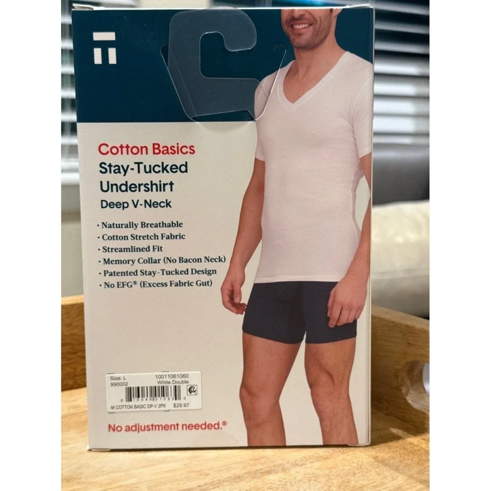 Tommy‎ John Cotton Basics Stay-Tucked Undershirt 2-Pack White Size Large NWT